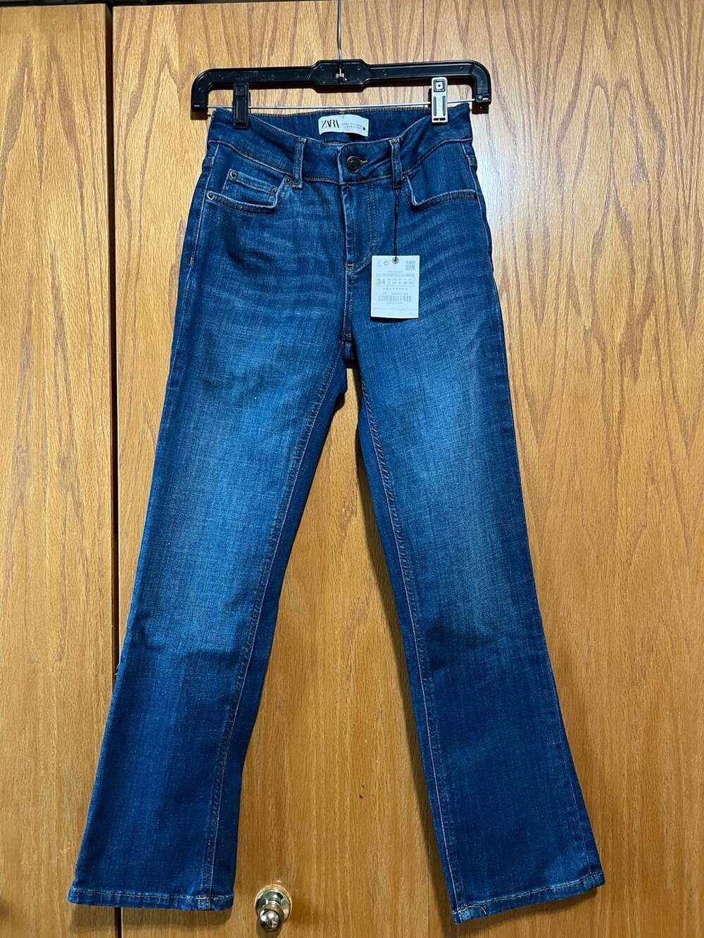 Zara The Low Rise Cropped Indigo Flared Leg Jeans